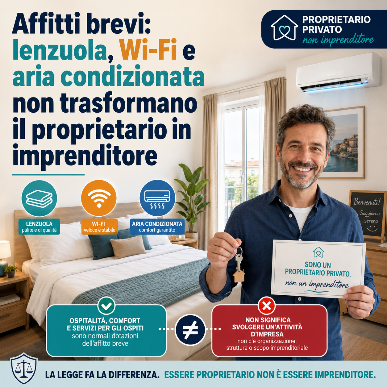 Affitti brevi lenzuola, Wi-Fi e aria condizionata non trasformano il proprietario in imprenditore
