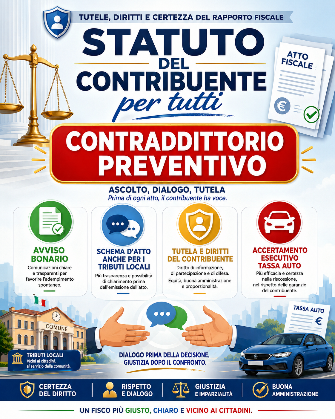 Fiscalità locale, contraddittorio preventivo, avvisi bonari, schema d’atto e cartella soppressa anche per la tassa auto